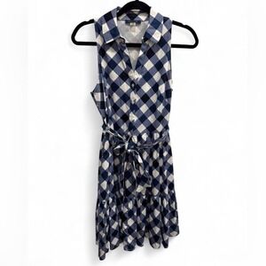 Tommy Hilfiger Gingham-Print Belted Navy Blue and White Sleeveless Dress, Size 4